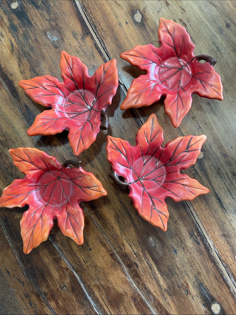 Yankee Candle Red and Orange Maple Leaf vintage tea light holder set of 4